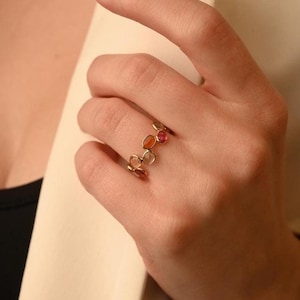 18K Gold Rainbow Tourmaline Eternity Band Ring: October Birthstone