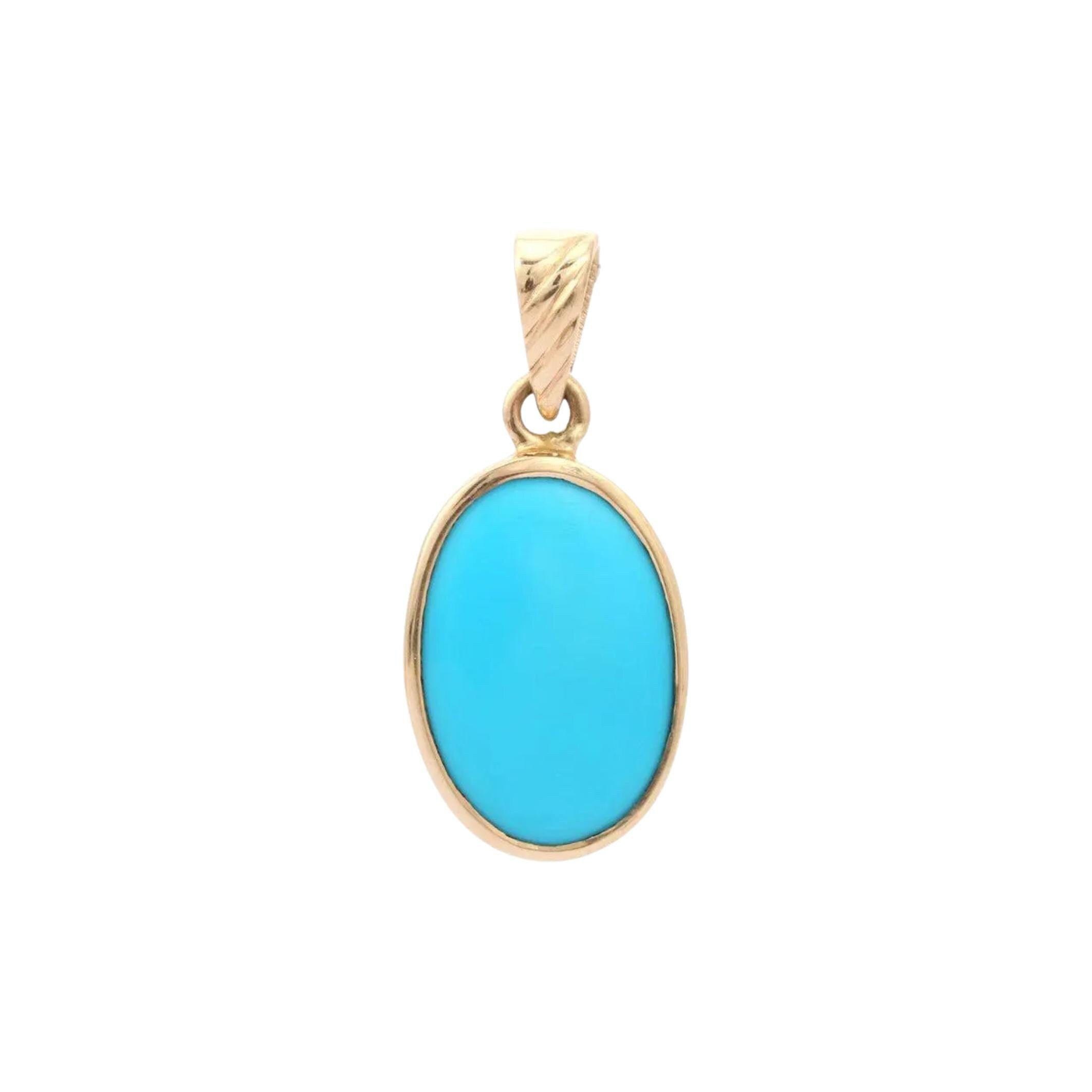 Handcrafted 14K Gold Turquoise Pendant: Oval Gemstone Charm