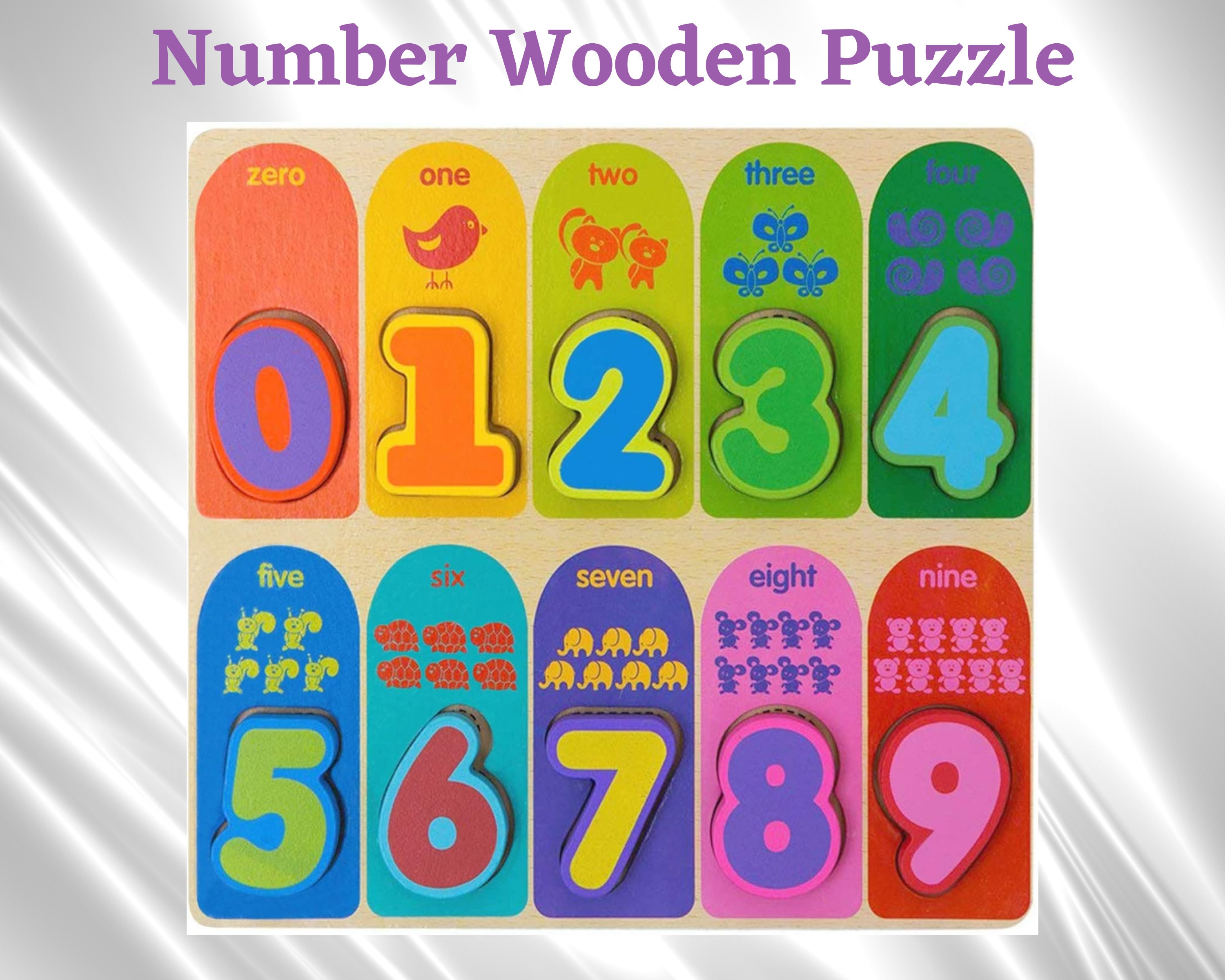 Number Wooden Chunky Puzzle Numbers 1 to 9 Preschool Early Etsy