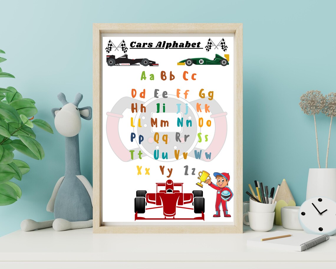 Car Alphabet Poster F1 Racing Cars Alphabet Transportation Etsy