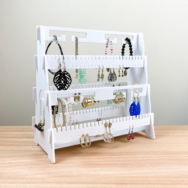 Customisable Jewellery Holder - Double sided White Acrylic Earring Holder & Necklace Stand