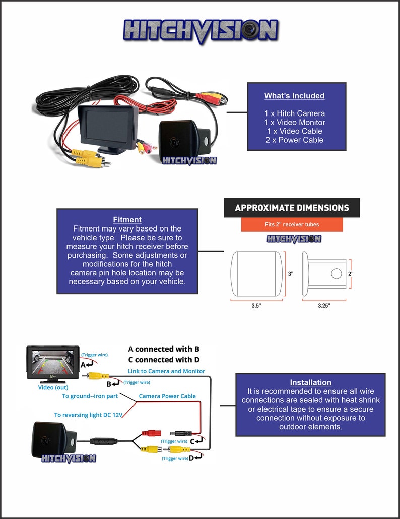 Trailer Hitch Backup Camera & Monitor Black Hummer Truck Jeep Etsy