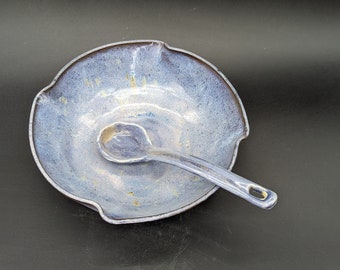 Blue Handmade Stoneware Serving Bowl Pottery Ceramic Dish