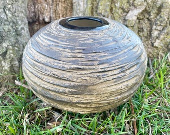 Handmade Textured Pottery Vase, Decorative Pot, Ceramic Art