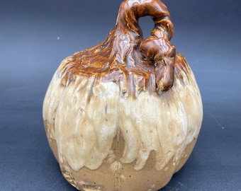 Handmade Pottery Pumpkin, Ceramic Fall Decor, Stoneware Pot