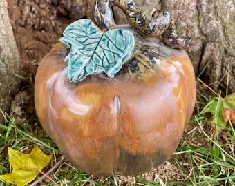 Handmade Pottery Pumpkin, Ceramic Fall Decor, Stoneware Pot