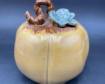 Handmade Pottery Pumpkin, Ceramic Fall Decor, Stoneware Pot