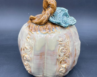 Handmade Pottery Pumpkin, Ceramic Fall Decor, Stoneware Pot