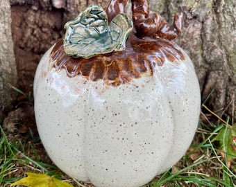 Handmade Pottery Pumpkin, Ceramic Fall Decor, Stoneware Pot