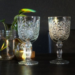 Vintage Libbey Hobstar Goblets – Starburst Water or Wine Glasses, Discontinued Set of 2