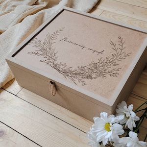 Family box, keepsake box, Wood Personalized box, wooden memory box with lid, keepsake gift box, Handmade engraved box. Gift box for baby, image 1
