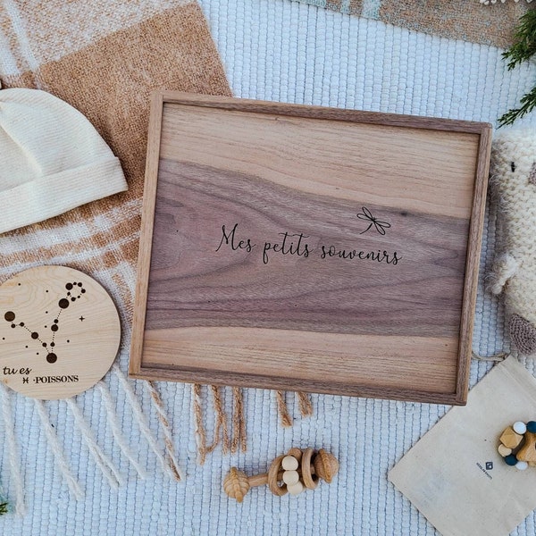 Walnut keepsake box, dark wood Personalized box, wooden memory box with lid, keepsake gift box, Handmade engraved box. Gift box for baby,