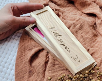 Personalised pregnancy test announcement box, wooden keepsake box, handmade wooden box, custom engraved box,pregnancy memories, announcement
