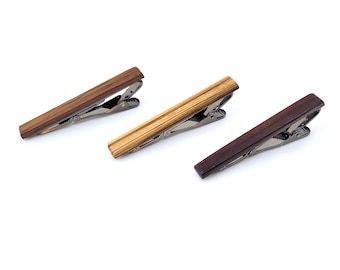 Wooden tie clip set, wood tie bar, mens wedding accessories, tie clip wood, personalised wooden tie clip, minimalist tie clip, gift for him