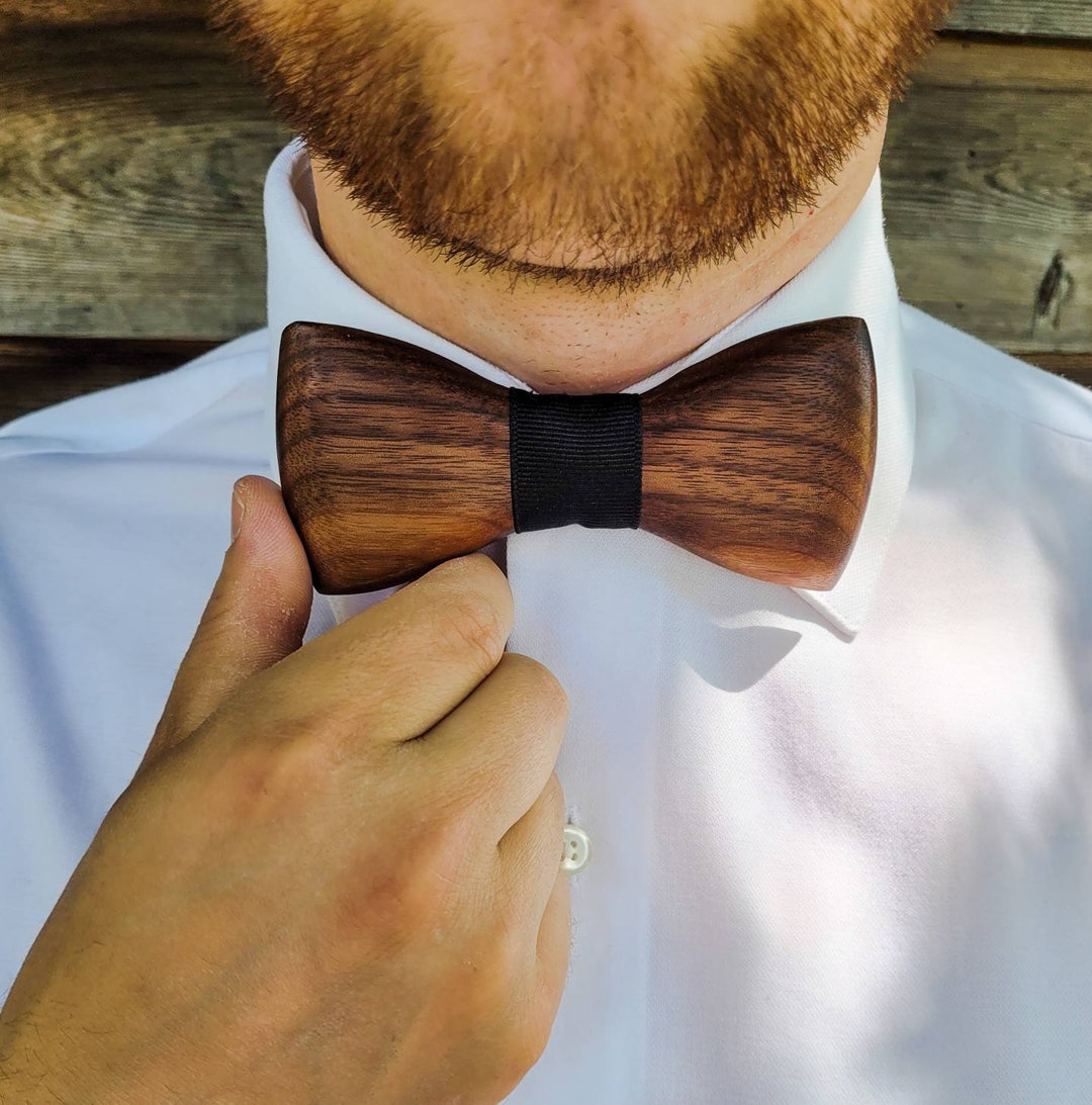 Wooden Bow Tie, Black Walnut Personalised Wood Bowtie, Matching Father ...