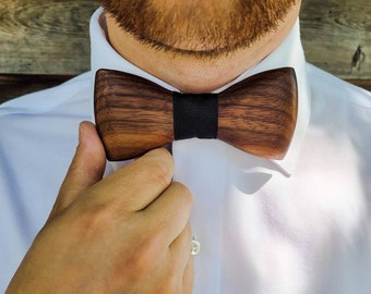 wooden bow tie, black walnut personalised wood bowtie, matching father son bowties, groomsmen gifts personalized, groom boho bowtie,