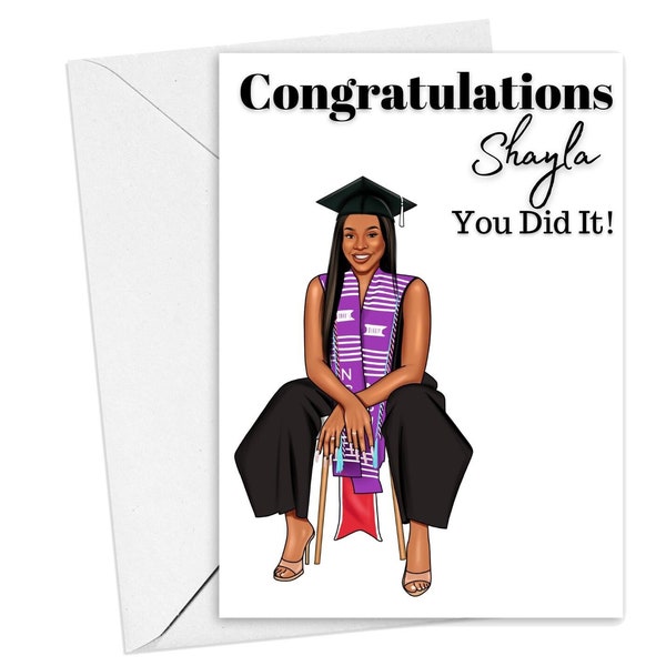 Personalized Black Girl Graduation Card | Graduation Black Girl Card | Congratulations | Black Woman Graduating | Graduation Girl Card