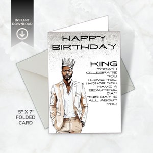 Birthday King / Download digitale / Biglietto d'auguri stampabile / Biglietto di auguri per il compleanno di un afroamericano / Regalo per uomo di colore