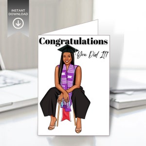Carte de remise des diplômes imprimable femme noire femme noire Carte de remise des diplômes imprimable en téléchargement immédiat Carte de voeux noire cadeau de remise des diplômes