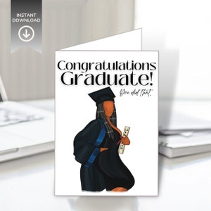 Zwarte vrouw Grad afdrukbare zwarte vrouw afstuderen kaart afdrukbare Instant Download afstuderen kaart zwarte wenskaart Black Girl afstuderen