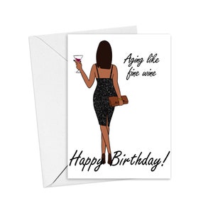 Black Woman Birthday Card | Woman With Wine | African American Black Woman Birthday Card | Black Women Greeting Cards