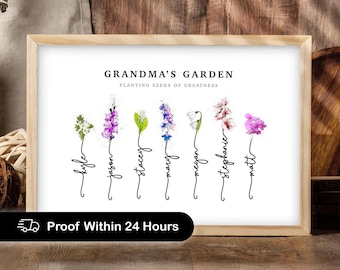 Grandmas Garden | Great Grandma Gift | Expecting Mom Gift | New Grandma Gift | Grandma Picture Gift | Birth Flower | Birth Flower SVG