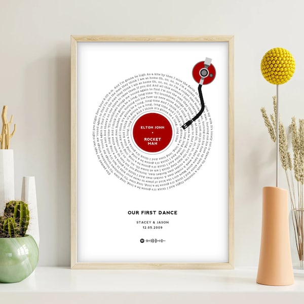 Custom Vinyl Record Lyrics Poster, Personalized Typography Print, Music Art, Wedding Artwork, Any Song Lyrics, First Dance Song