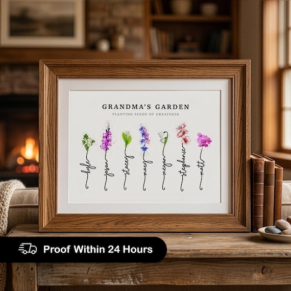 Great Grandma Gifts | Grandmas Garden Birth Flower Print | New Grandma Gift | Personalized Grandma Christmas Gift | Gift from Grandkids
