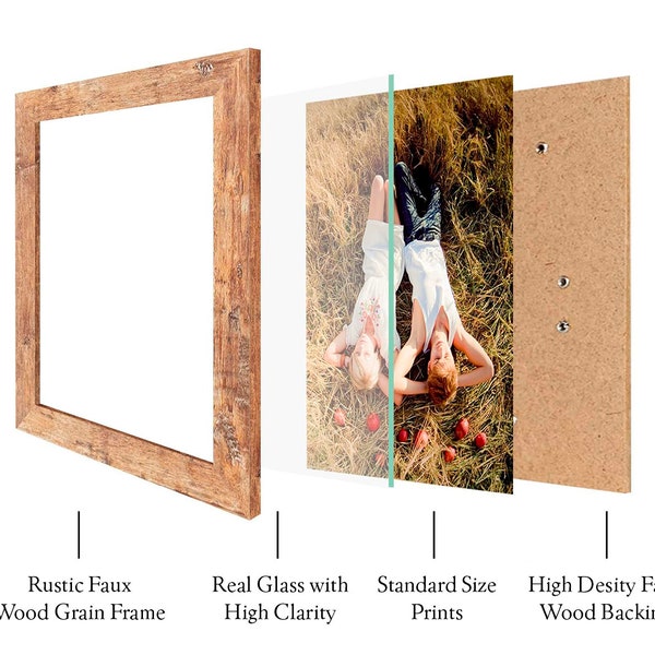 5x7, 8x10, 11x14, 13x19 Frames |Wooden Frame Available with Glass | Rustic Brown Frame | Wood Grain Frame Available with Glass| Framed Art