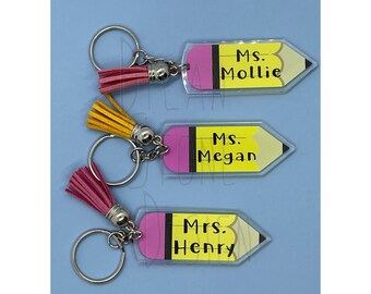 Pencil Keychain Personalized Teacher Gift - Name Acrylic with Tassel - Teacher Appreciation - Teacher Gift - Backpack Tag - Keychain