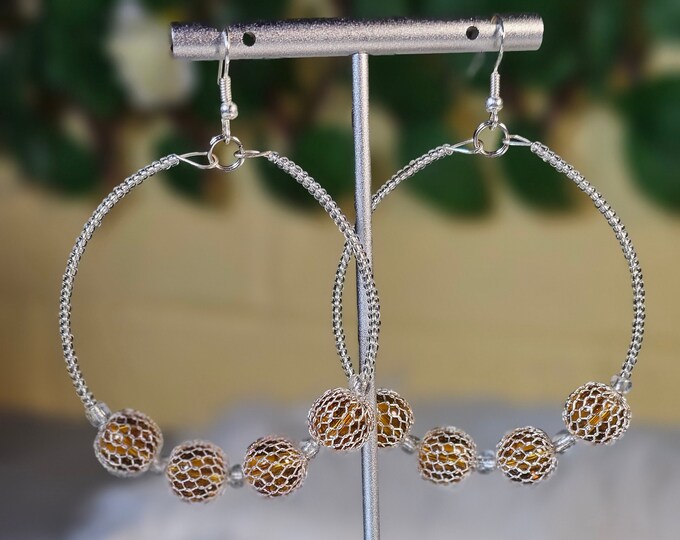 Golden Beaded Hoop Earrings