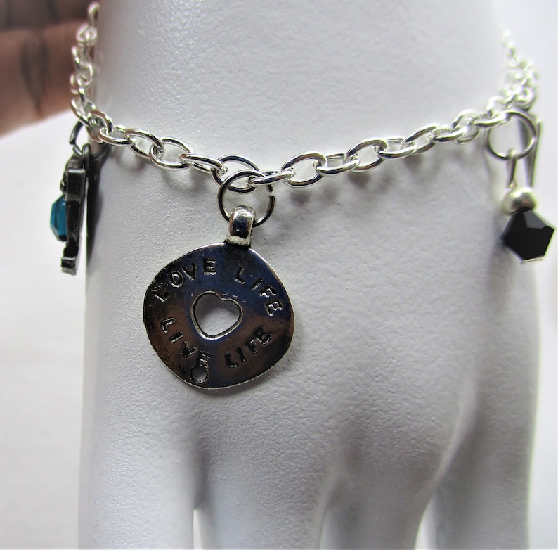 Chain Bracelet with Silver and Blue Charms