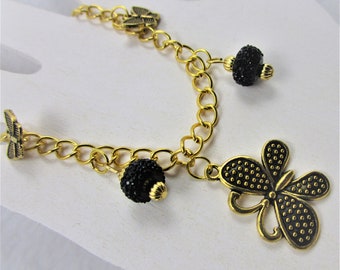 Gold Plated Chain Bracelet with Black Butterfly Charms