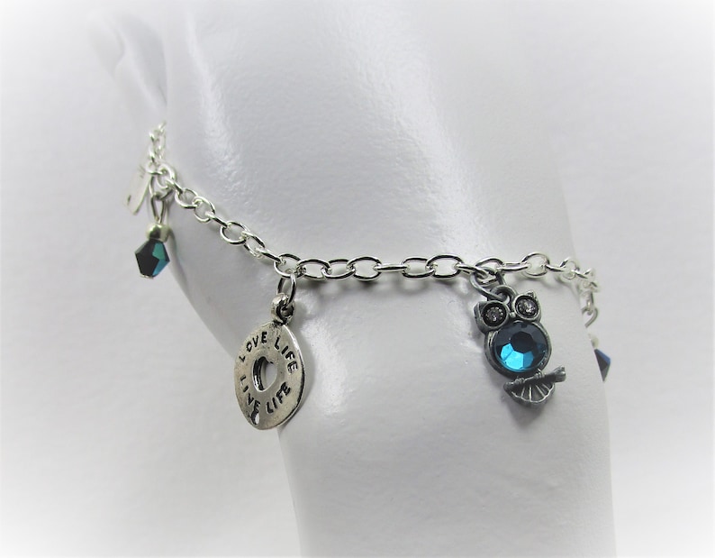 Chain Bracelet with Silver and Blue Charms