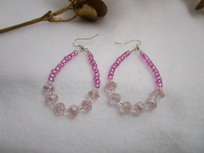 Pink Beaded Dangle Earrings