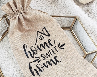 Home Sweet Home Burlap Wine Bag | New Homeowner Gift