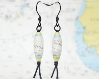 Chart Earrings - Handmade in the USA with Salvaged Nautical Charts - Rolled Paper Beads - Nautical Gift