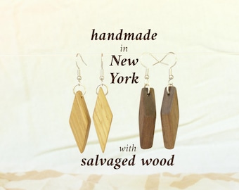 Rhombus Dangle Earrings - Handmade in the USA with Salvaged Wood