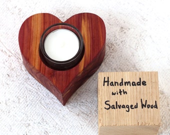 Heart Shaped Candle Holder - Natural Red Cedar - Handmade with Salvaged Wood