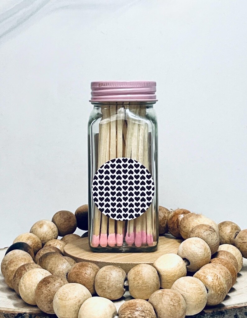 Pink Matches Sticker Pink Safety Matches | 3.75 Inch Pink Matches | 4 Inch Glass Jar With ...