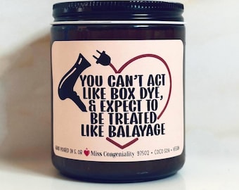 Funny Hairdresser Candle: 'Box Dye vs Balayage' Soy Salon Gift