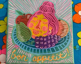 Bon Appetit 8x8” Original Acrylic Painting
