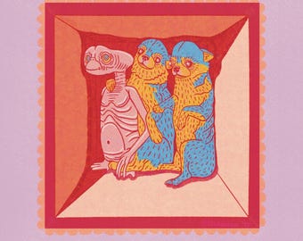 ET and Chihuahua Friends Art Print, 8x10