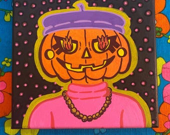 Pumpkin Gal 8x8” Original Acrylic Painting
