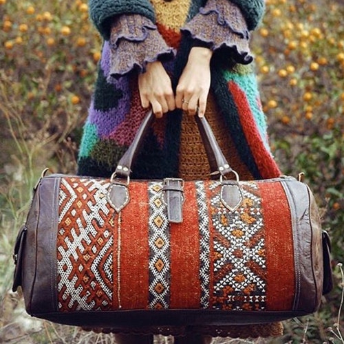 Kilim Travel Carpet Bags Kilim Travel Bag Boho Leather Etsy