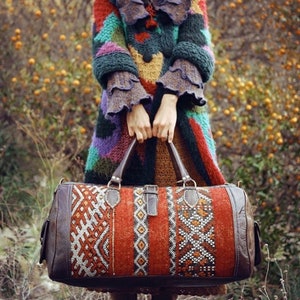 GROSSHANDEL: Boho-Leder-Reise-Wochenendtasche, Kelim-Reisetasche, Seesack, Teppich, Teppichdesign, Vintage-Teppich, stylische Handtasche, Reisetasche.