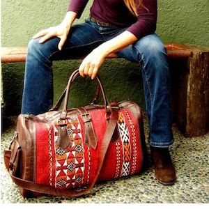 mother day,Boho Leather Travel Weekend Bag,Kilim Travel Bag,Duffel Bag,Carpet, Carpet Design,Vintage Carpet,Handbag, travel bag, carabao. image 1