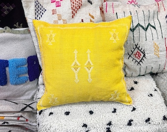 Marokkanisches Kaktusseidenkissen, große Kissenbezüge, handgefertigt, rustikales Dekokissen, Bodenkissen, Sitzkissen, Heimdekoration, Kissenbezug, Geschenk.