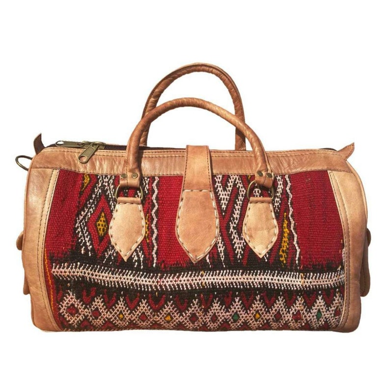 Boho Leather Travel Weekend Bag, Kilim Travel Bag, Duffel Bag, Carpet
