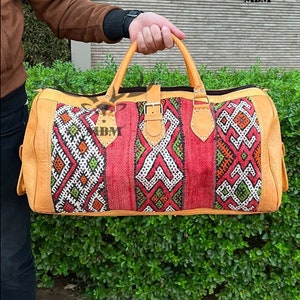 mother day,Boho Leather Travel Weekend Bag,Kilim Travel Bag,Duffel Bag,Carpet, Carpet Design,Vintage Carpet,Handbag, travel bag, carabao. image 5